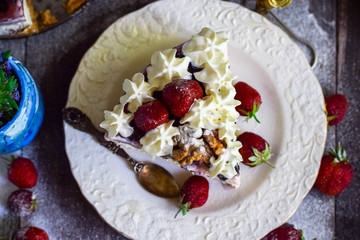 Curd cake with jelly and berries