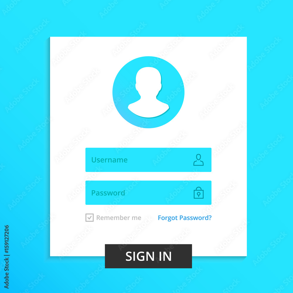 Poster login form page. registration form, access concepts. username and password fields. modern clean desi