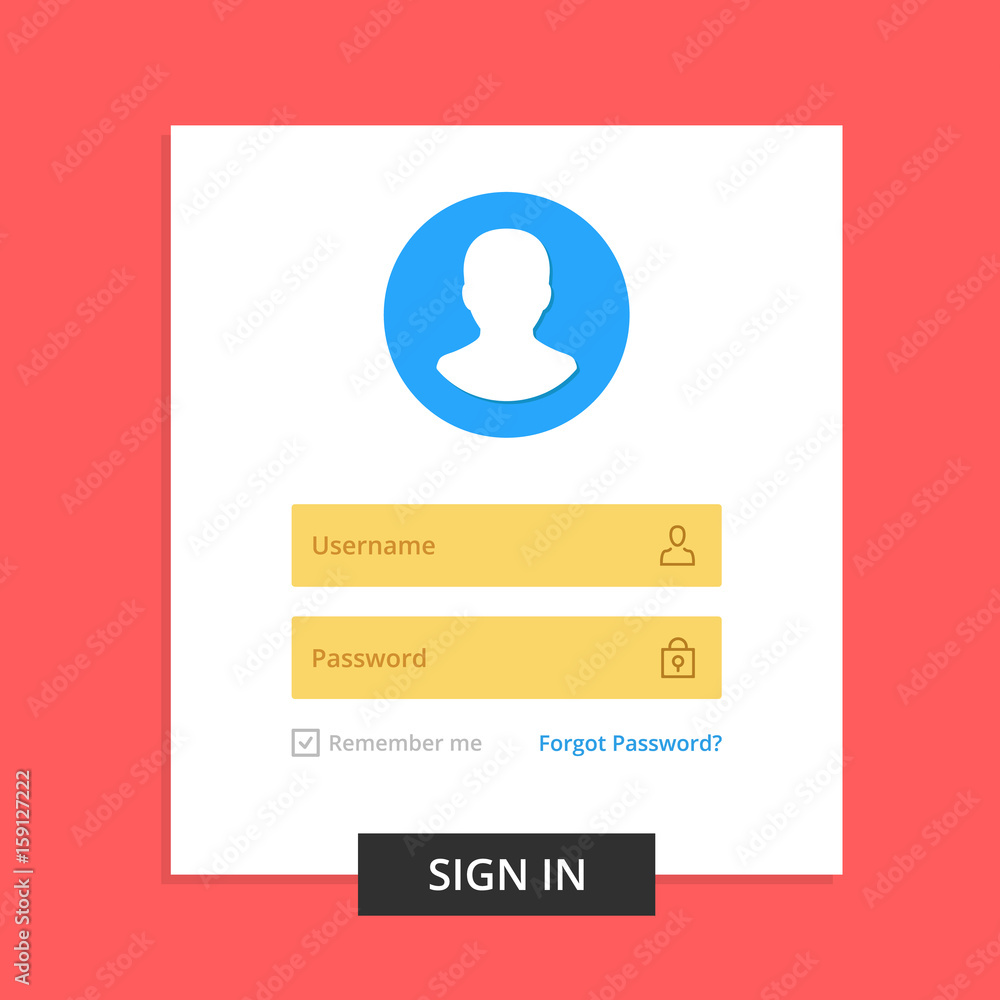 Poster login box, login form page. registration, user authentication concept. username and password fields.