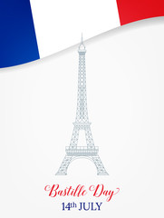 14 July. Bastille Day. French Eiffel Tower and flag.
