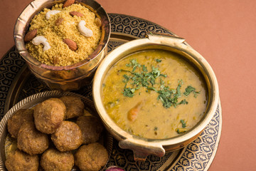 Traditional Rajasthani Food Daal Baati churma. Indian Food.