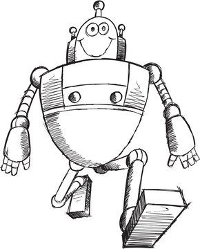 Doodle Robot Vector Illustration Art