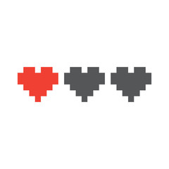 Pixel art style retro game life hearts isolated vector illustration