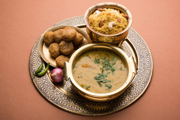 Traditional Rajasthani Food Daal Baati churma. Indian Food.