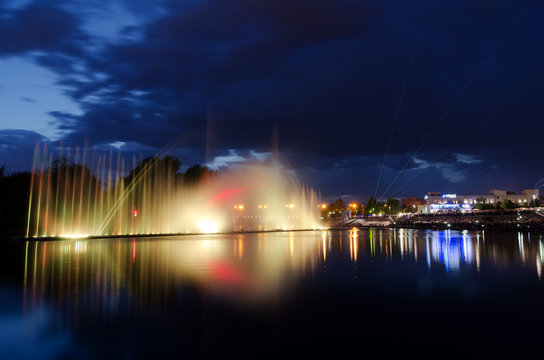 Illuminated fountain night