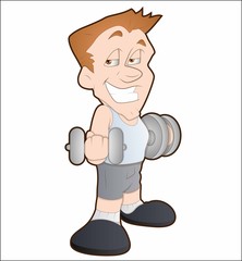 Cartoon guy with dumbbells