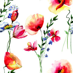 Seamless wallpaper with Summer flowers
