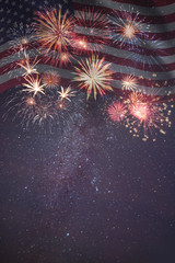 Fireworks and flag of America