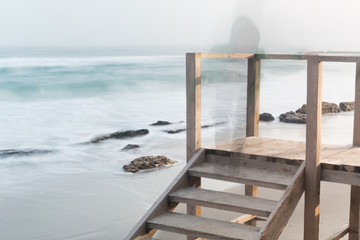 Seashore, sandy beach, blurred waves