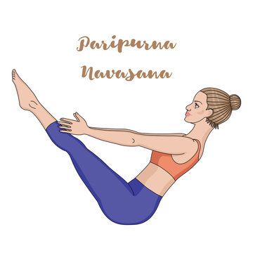 Women silhouette. Boat yoga pose. Paripurna Navasana