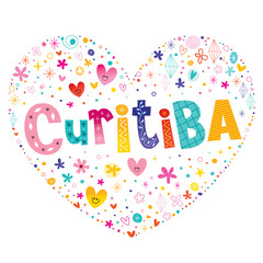 Curitiba city in Brazil heart shaped type lettering vector design