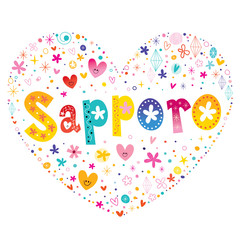Sapporo city in Japan heart shaped type lettering vector design