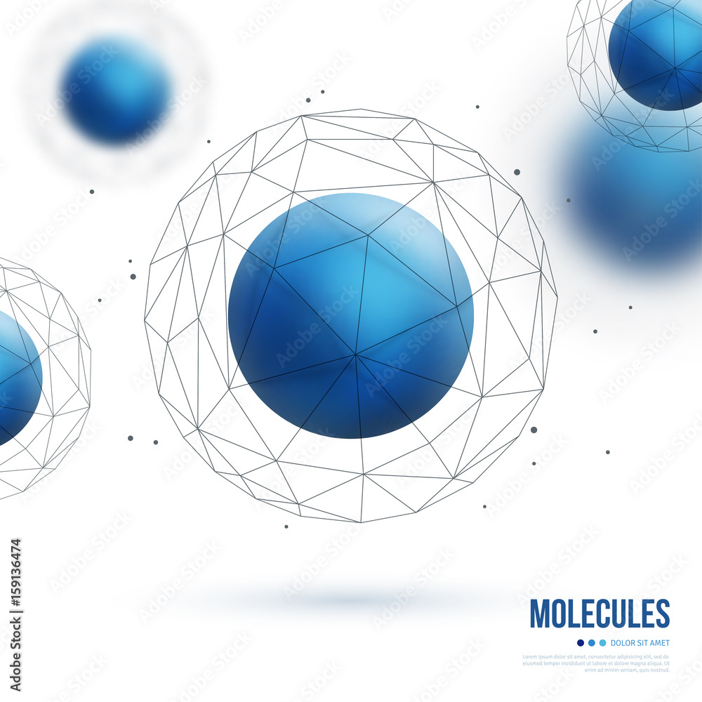 Wall mural abstract molecular structure with blue particle