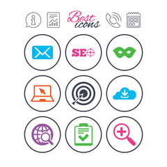 Internet, seo icons. Checklist, target signs.