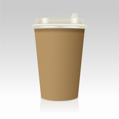 Realistic take away paper coffee cup. Vector illustration.