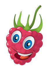 cartoon vegetable smiling and looking raspberry / illustration for children