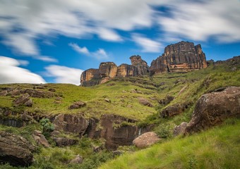Naklejka na ściany i meble Rock formations of the Drakensberge at the Mkhomazi Wilderness area