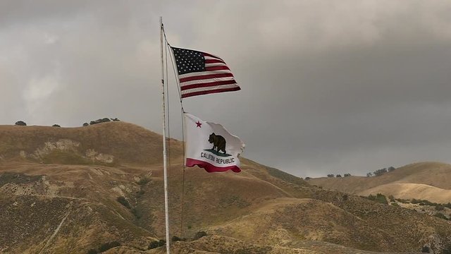 USA and California flags in slow motion