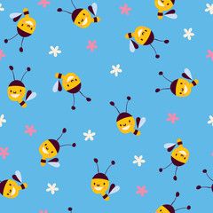 honey bees and flowers nature seamless pattern