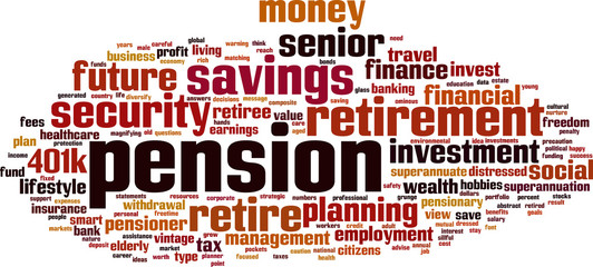 Pension word cloud concept. Vector illustration