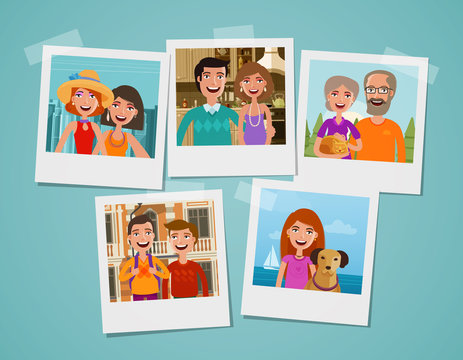 Family photo album. People, parents and children concept. Cartoon vector illustration