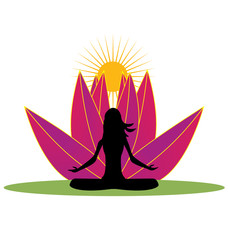 Yoga and pink lotus flower logo