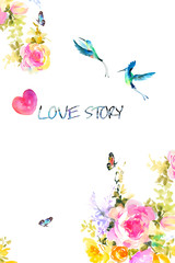 Watercolor rose flowers