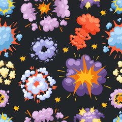 Cartoon explosion boom effect seamless pattern explode burst flame vector illustration.