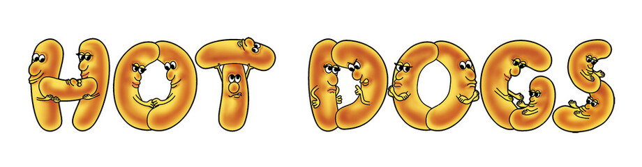 Hot dogs cartoon style letters - jpg illustration
