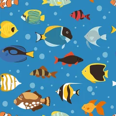 Stickers meubles Animaux marins Poissons tropicaux exotiques sous-marin océan ou aquarium nature aquatique transparente motif de fond vecteur