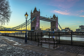 Tower Bridge at sunrise in London