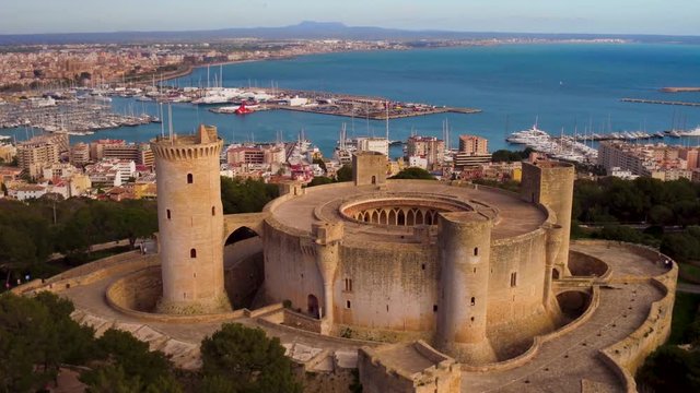 Castell de Bellver Carrer Camilo Jose Cela Palma Mallorca Islas Baleares  Spain Aerial view castle close up