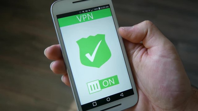 Turning on a VPN application to get more privacy on a smartphone device.