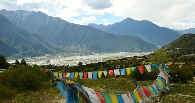 4k prayer flag on lhasa mountain,tibet.