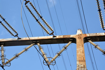 Obraz premium Electric pole; Steel tower of high voltage transmission line