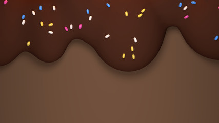 Sweet melting chocolate ice cream with colorful sprinkles. Blank copy space for your logo, greetings or messages. 3d render picture.