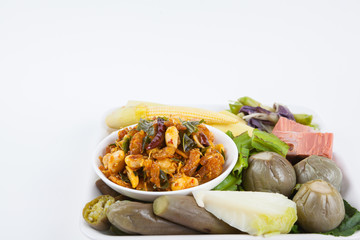 shrimp paste chili sauce with blanching vegetables, food