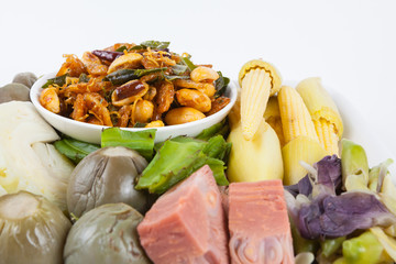 shrimp paste chili sauce with blanching vegetables, food