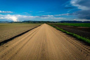 Fototapeta na wymiar Endless Dirt Road In Fairfield, Idaho