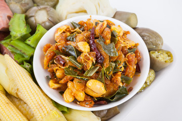 shrimp paste chili sauce with blanching vegetables, food