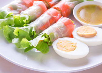 Fresh vegetable salad roll with boiled egg, Health care concept.