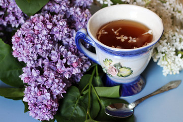 Lilac and a cup of tea, floral useful tea

