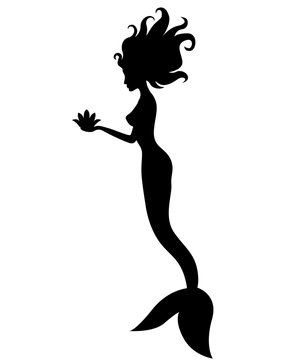 Silhouette of mermaid with flower