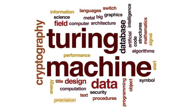 Turing machine animated word cloud, text design animation.