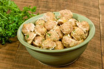 Bowl of baked meat balls ready to serve