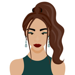 Vector illustration with hipster girl with a long tail