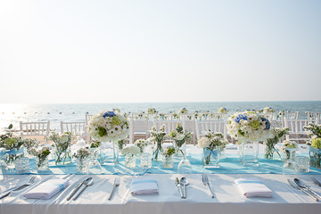 Wedding table setup on the beach