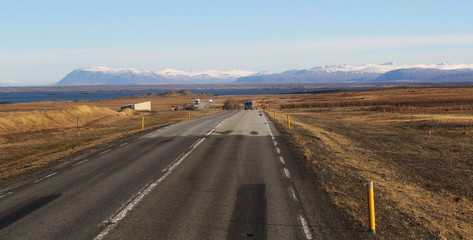 Mountains with snow in spring, east of Iceland