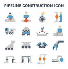 Pipeline construction industry and worker vector icon set design isolated on white background.