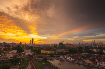 Fototapeta na wymiar Panorama of Kuala Lumpur at sunset. Malaysia. Low light and vibrance color.